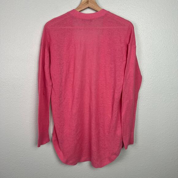 Loft Women's Size Small Linen Blend Long Open Pink Cardigan Ribbed Lightweight - Picture 8 of 10